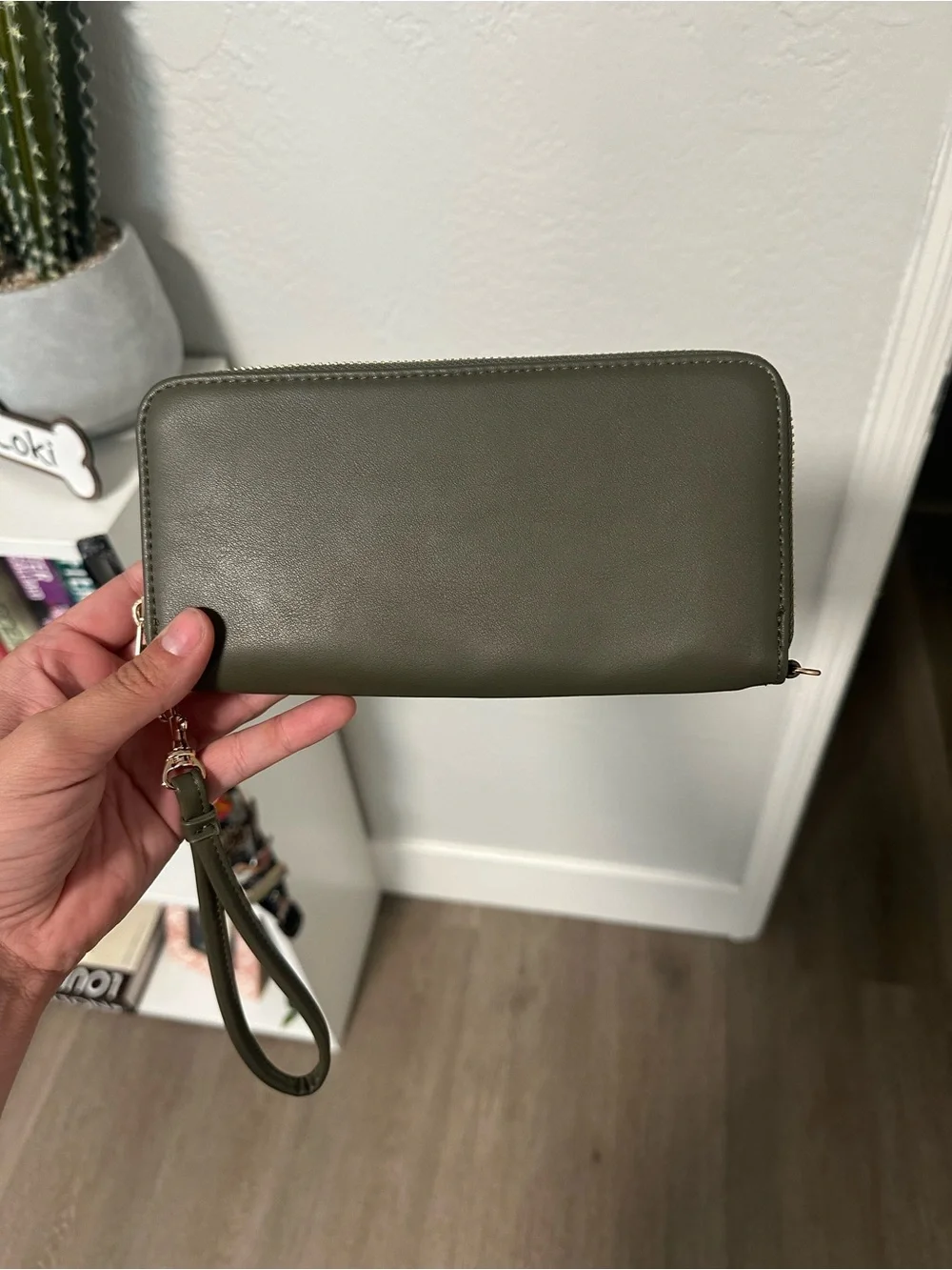 a new day Olive Green Zip Around Wristlet NVR used
